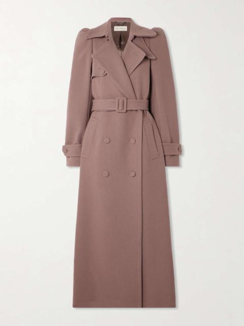 Belted wool-blend twill coat