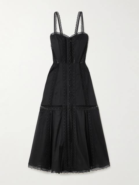Charo Ruiz Dafelle Scalloped Guipure Lace-trimmed Cotton-blend Voile Midi Dress