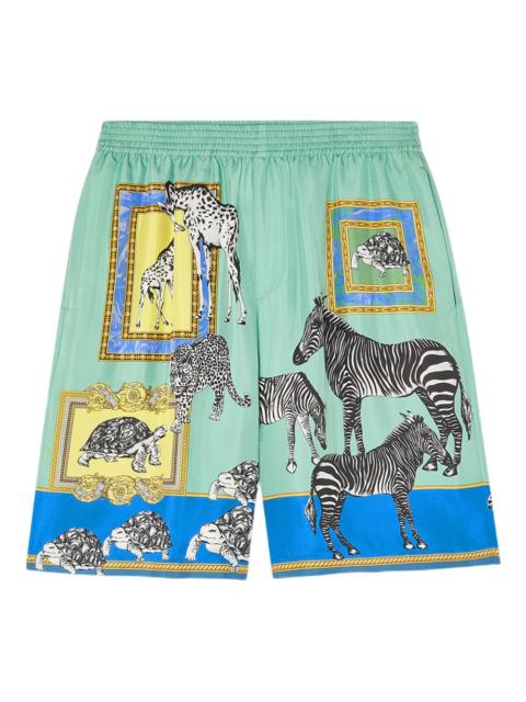 VERSACE animal-print silk shorts