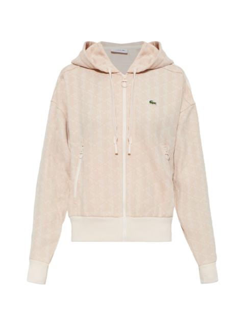 LACOSTE monogram-jacquard zip-up hoodie