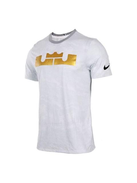 Nike Nike LeBron James Logo Printing Round Neck Short Sleeve White Gray 906156-100