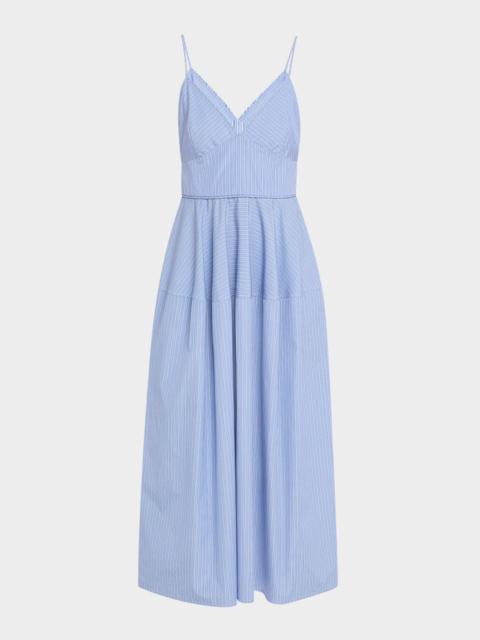 Basque Striped Midi Dress