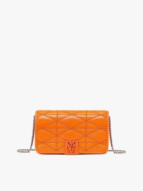 MCM Travia Quilted Chain Wallet in Crushed Leather