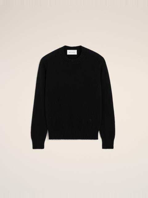 AMI Paris BLACK CREWNECK CASHMERE SWEATER WITH AMI DE COEUR