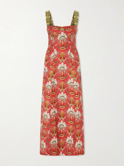 EMPORIO SIRENUSE Azzurra open-back floral-print linen and cotton-blend midi dress Red