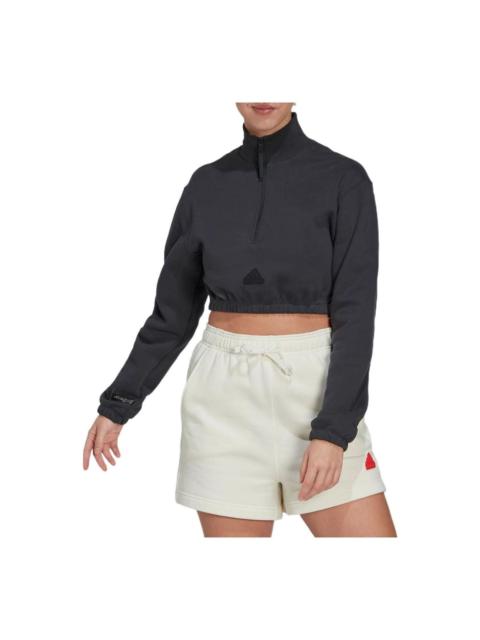adidas (WMNS) Adidas Cropped 반 지퍼 스웨터 '블랙' HG4365