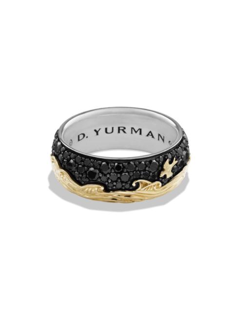 DAVID YURMAN Men's Waves Band Ring with 18K Yellow Gold and Pavé Black Diamonds - Black