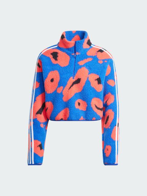 adidas Essentials 3-Stripes Animal Print High Pile Cropped 1/4 Zip Top