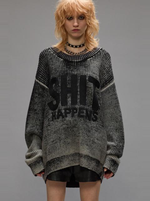R13 SHIT HAPPENS BOYFRIEND SWEATER - DISTRESSED BLACK