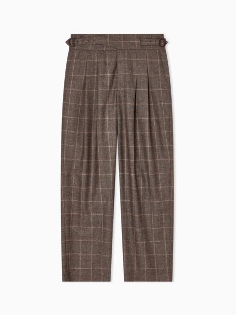EMPORIO ARMANI CHECK-MOTIF FLANNEL TROUSERS WITH PLEATS