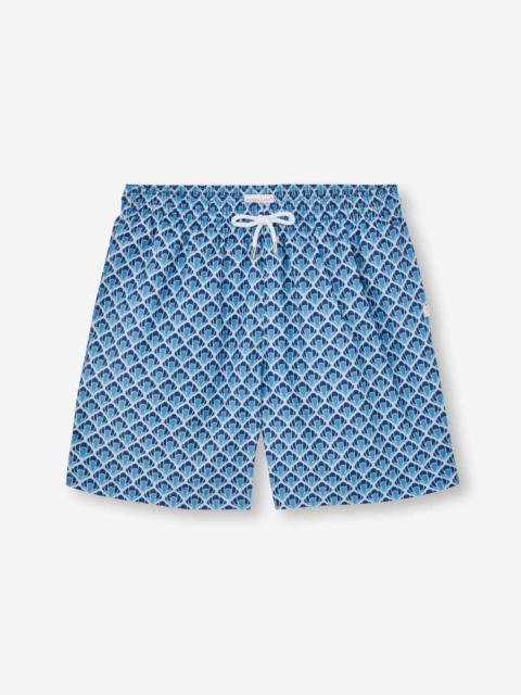 Derek Rose Maui Swim Trunks Mid Blue Scalloped Leaf