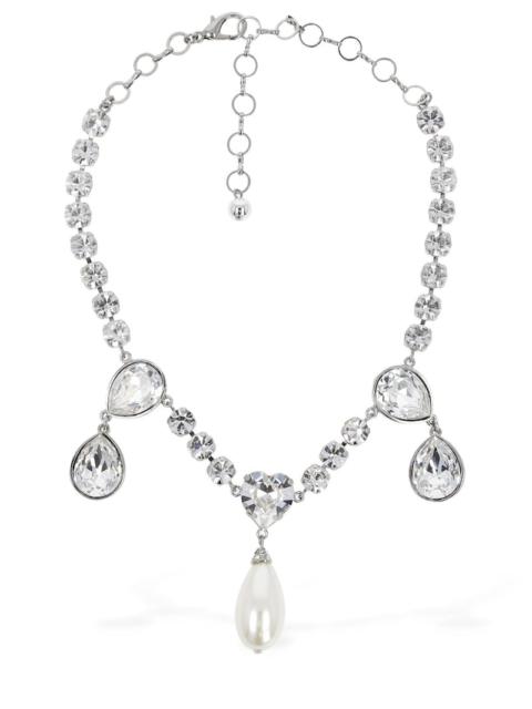 Alessandra Rich Necklace w/ crystal & faux pearl drops