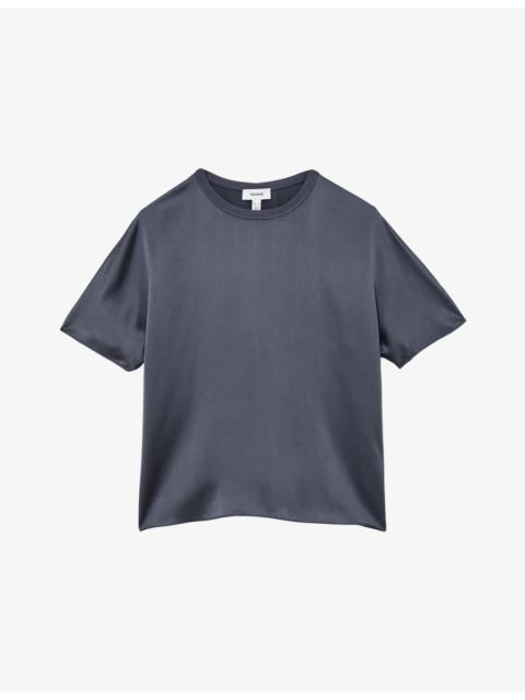 REISS Lena Short-Sleeve Silk Top