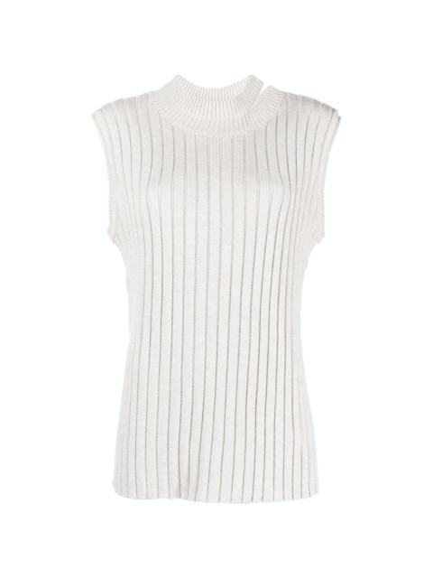 cut-out ribbed-knit top