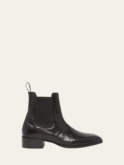 Men's Hainaut Croc-Print Leather Chelsea Boots