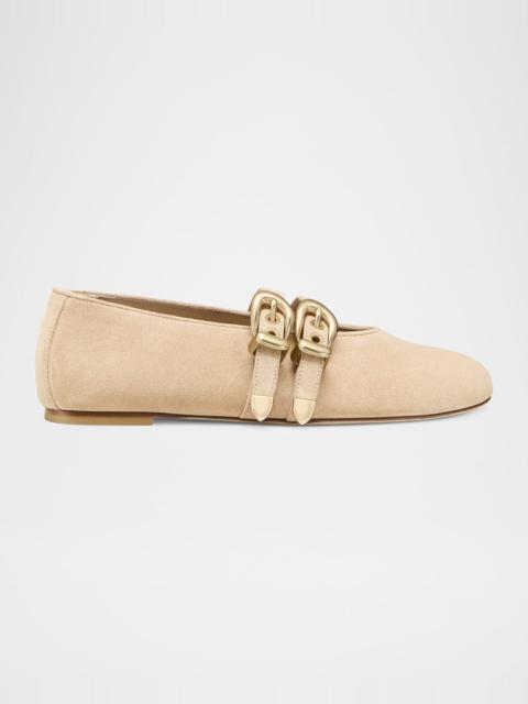 Stuart Weitzman Maven Suede Buckle Mary Jane Ballerina Flats