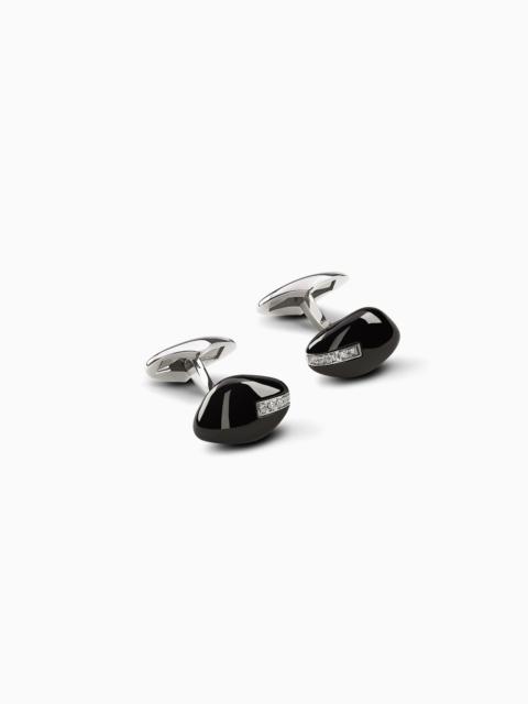 GIORGIO ARMANI 18K WHITE-GOLD, DIAMOND-AND-ONYX SÌ CUFFLINKS