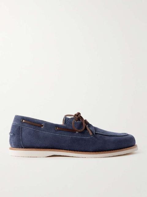 Brunello Cucinelli Leather-Trimmed Suede Boat Shoes