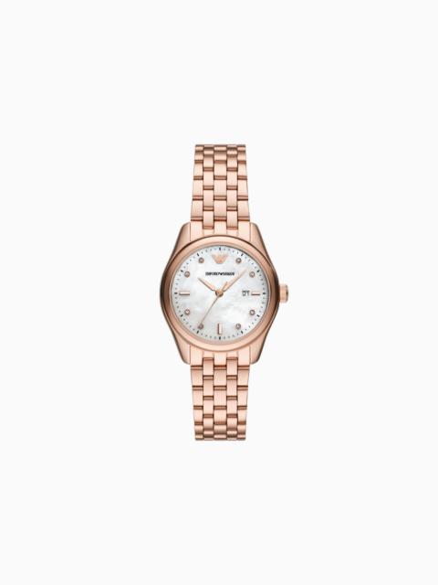 EMPORIO ARMANI THREE-HAND DATE ROSE GOLD-TONE STAINLESS STEEL WATCH
