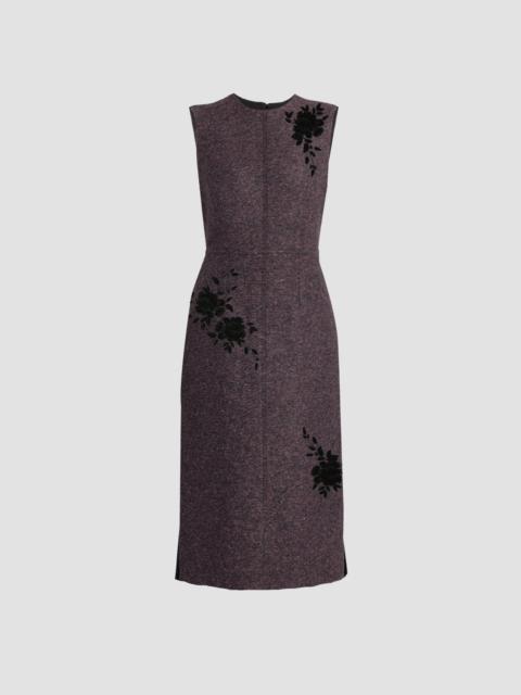 Erdem FLORAL EMBROIDERED WOOL SLEEVELESS MIDI DRESS