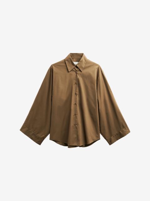 The Frankie Shop Tila Satin Wide Sleeve Shirt - Brown