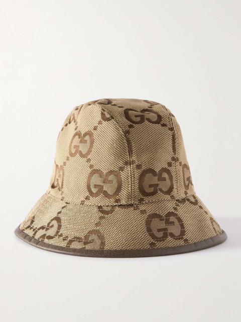 GUCCI Leather-Trimmed Monogrammed Cotton-Blend Canvas Bucket Hat