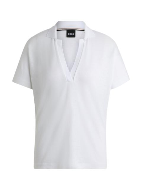 LINEN-BLEND TOP WITH JOHNNY COLLAR