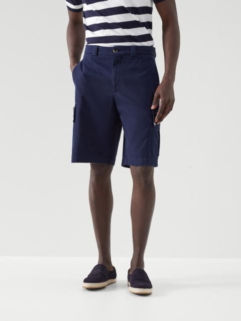Garment-dyed leisure fit Bermuda shorts in twisted cotton gabardine with cargo pockets