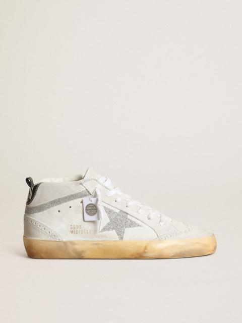 Mid Star sneakers in white suede with star and flash in silver-colored Swarovski micro-crystals