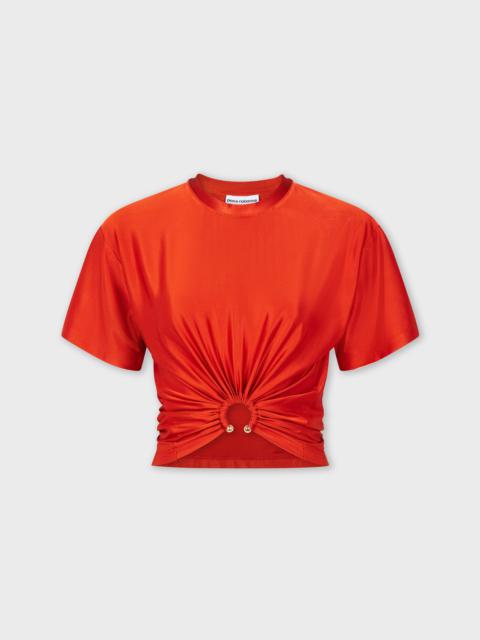 rabanne RED CROP TOP IN JERSEY WITH PIERCING RING