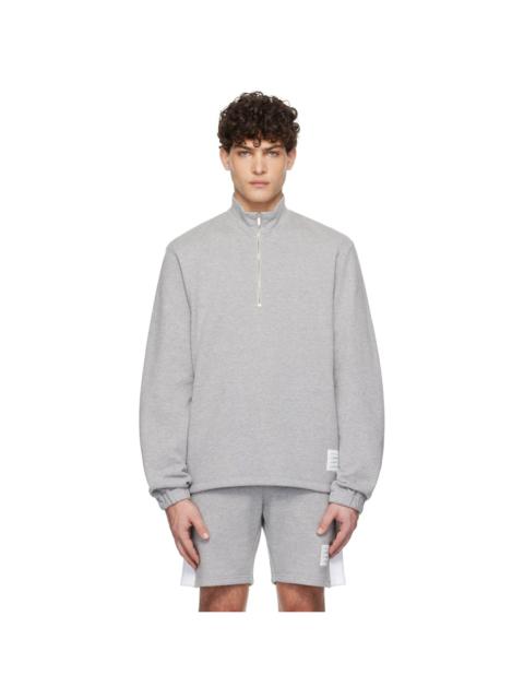 Thom Browne Gray Classic 4-Bar Jersey Half-Zip Sweatshirt