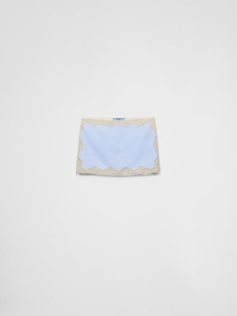 Prada Embroidered, lace-trimmed linen miniskirt
