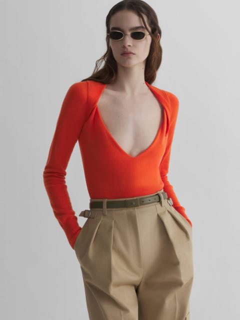 MUGLER orange cashmere v-neck knit top