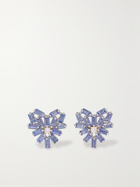 SUZANNE KALAN 18-karat White Gold, Sapphire And Diamond Earrings
