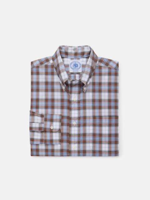 J. PRESS MADE-IN-USA BROWN & LIGHT BLUE PLAID SPORT SHIRT - CLASSIC FIT