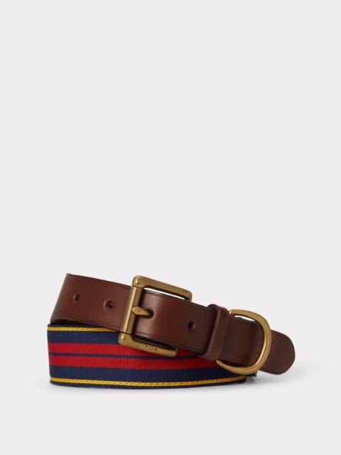 Polo Ralph Lauren Leather-Trim Striped Grosgrain Belt