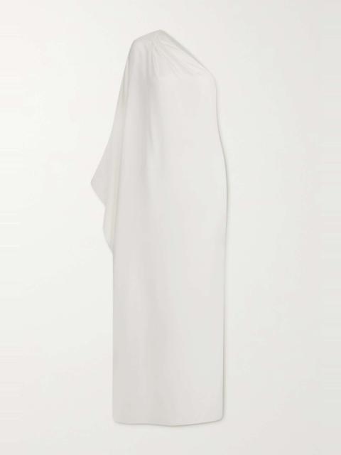 One-shoulder draped silk-satin gown