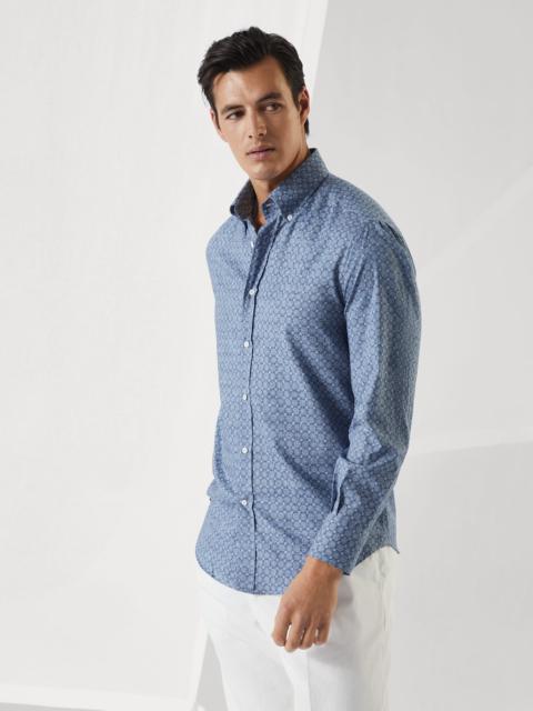 Brunello Cucinelli Floral print twill basic fit shirt with button-down collar