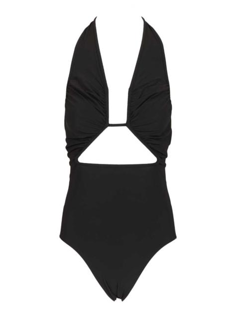 Halter Prong One-Piece Swimsuit Swimwear Black