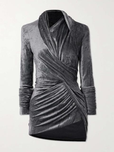 Magnetic twisted gathered crushed-velvet mini dress