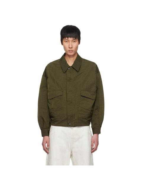 YOKE Khaki Hard Wash Nylon Twill Bomber Jacket