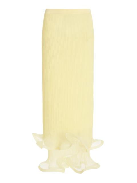 SIMKHAI Kelso Sheer Plissé Midi Skirt yellow