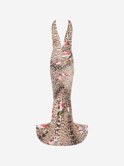 Roberto Cavalli Jaguar Roses Print Dress
