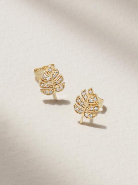 SYDNEY EVAN Tiny Monstera Leaf 14-karat Gold Diamond Earrings