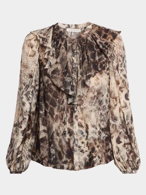 RAMY BROOK Star Snakeskin-Print Satin Blouse