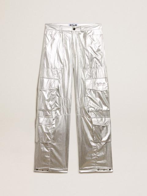 Cargo pants in silver technical fabric