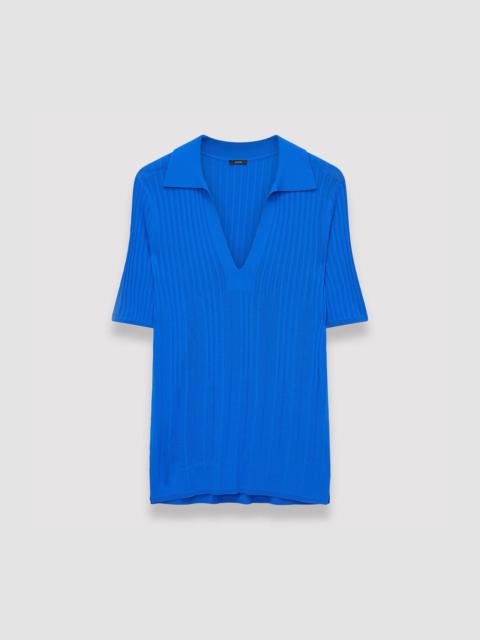 JOSEPH Viscose Ribbed Knitted Polo Top