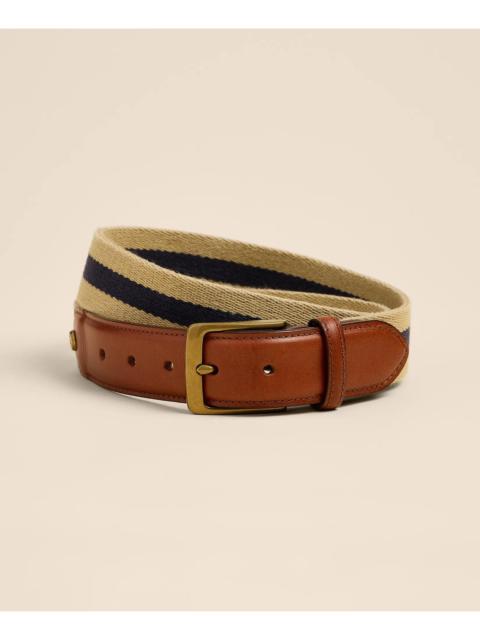 Brooks Brothers Cotton Web Striped Leather-Accent Belt