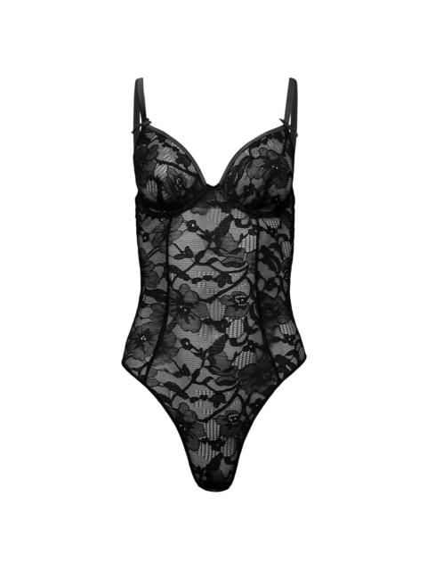 Fleur du Mal Women's Magnolia Lace Ouvert Bodysuit - Black