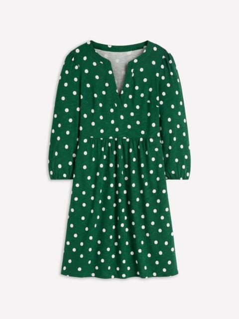 BODEN Cathy Notch Neck Jersey Dress-Hunter Green, Painted Dot